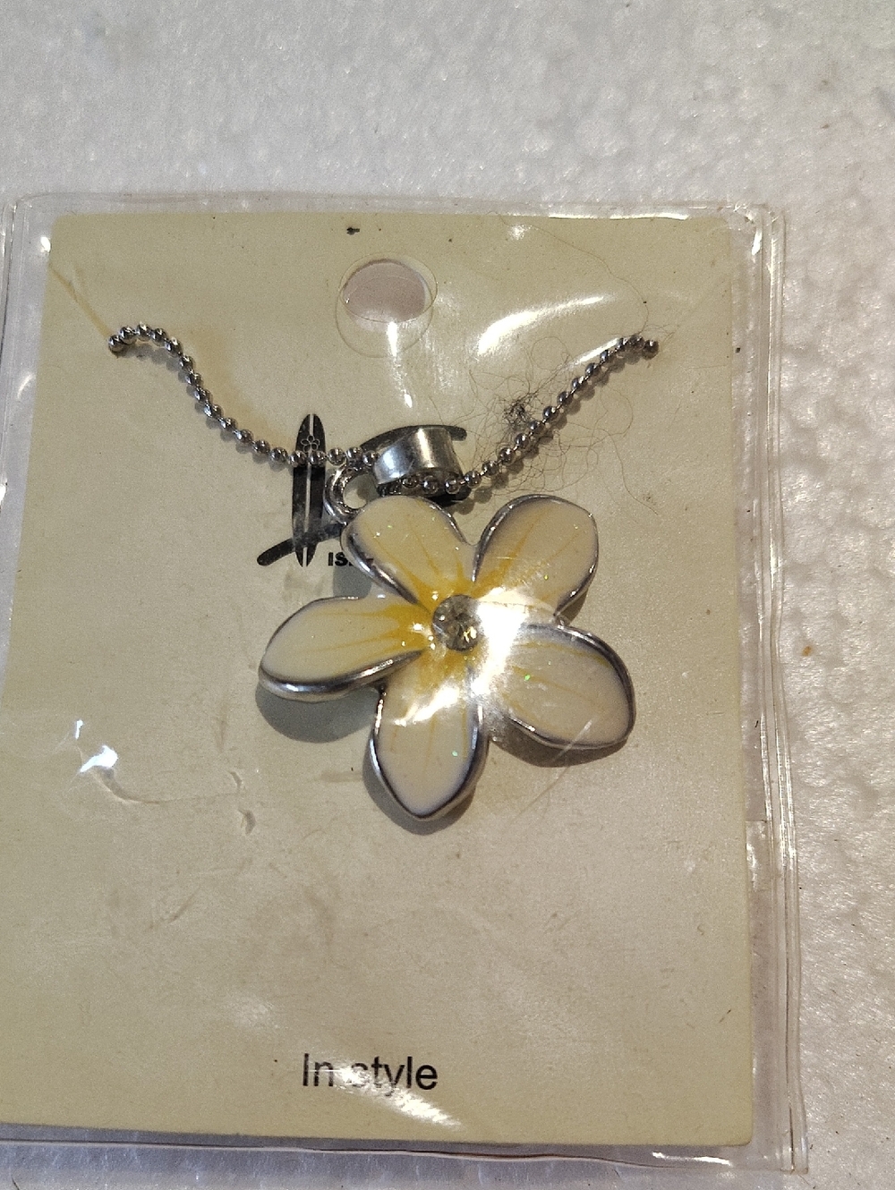 Plumeria Flower Pendant Necklace in White and Yellow -